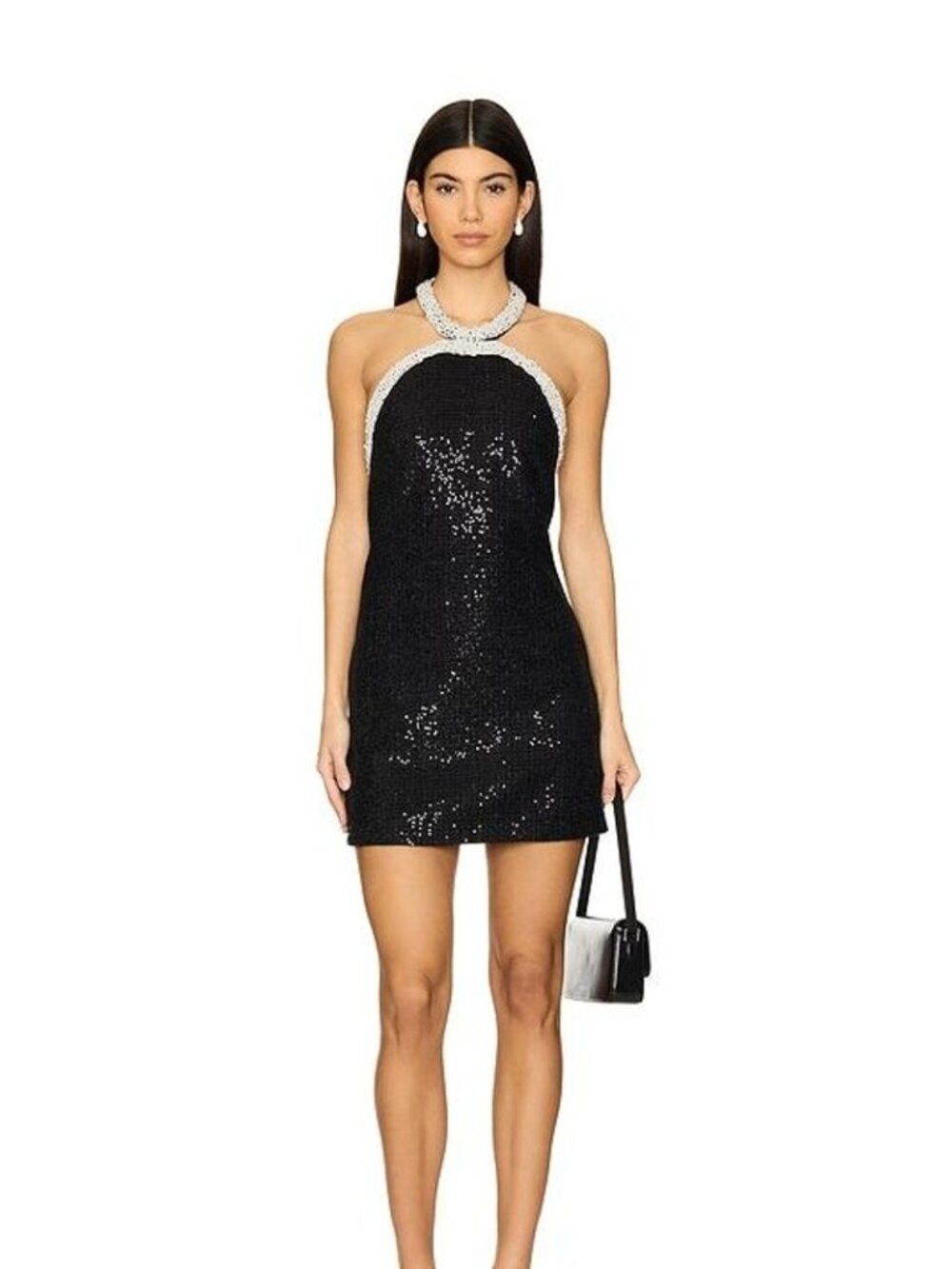 Self-Portrait Black Boucle Pearl Trim Mini Dress Size 2